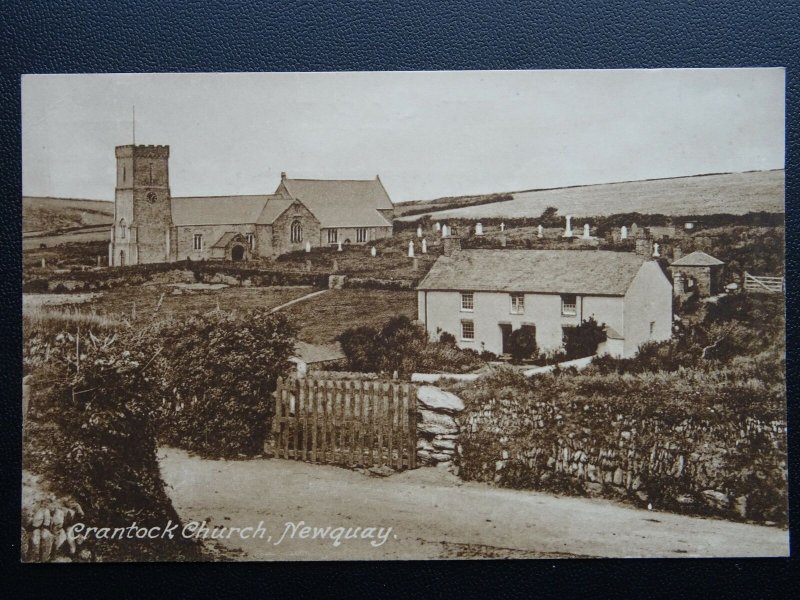 Cornwall NEWQUAY Crantock Church & Cottages - Old Postcard by Hartnoll