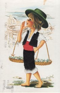 Spanish Malaga Fish Female Vendor Real Silk Clothes Postcard