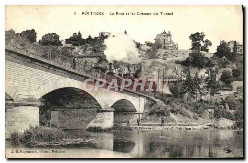 Old Postcard Poitiers Bridge and Tunnel Coteaux Steam Train