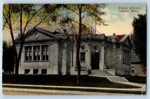 Austin Minnesota Postcard Public Library Exterior Building c1919 Vintage Antique