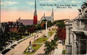 View Overlooking Grand Avenue West from Eighth Street Milwaukee WI Postcard G48