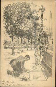 London UK Street Pavement Artist Thames Embankment c1930s Postcard