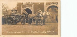 Middletown NY McQuid's New Steamer Fire Fighting Horse Drawn Wagon RPPC