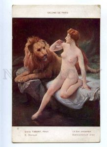 215339 NUDE Woman & Lover LION by TABARY vintage SALON color  