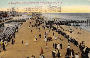 ASBURY PARK NJ GENERAL VIEW OF THE BOARDWALK AND BEACH POSTCARD c1911