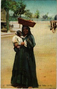 PC CPA EGYPT, TYPES AND SCENES, A FRUIT SELLER, VINTAGE POSTCARD (b9142)