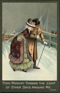 Antique Postcard CHRISTMAS VICTORIAN SCENE Romance Couple in Snow