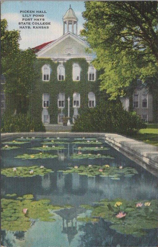 Postcard Picken Hill Lily Pond Fort Hays State College Hays Kansas KS