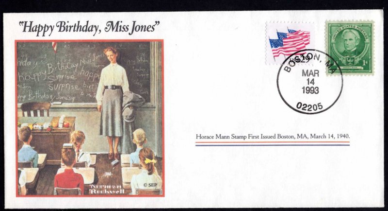 Norman Rockwell 1993 Horace Mann Stamp First Issued Boston. MA March 14,1940