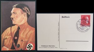 German Empire Third 3rd Reich Propaganda - Hitler Colour Artists Card