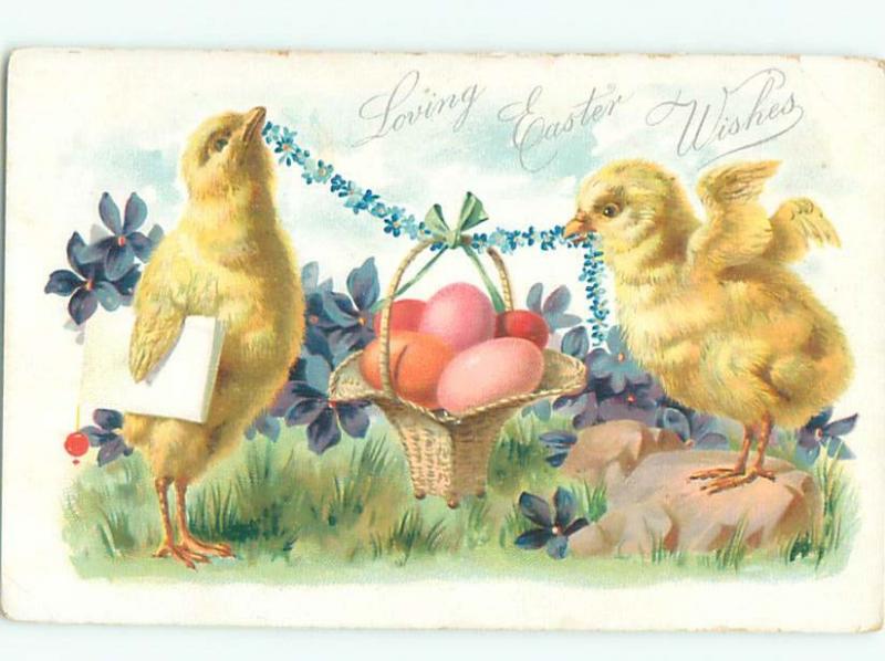 Pre-Linen Easter CUTE CHICKS HOLDING UP EGG BASKET AB3924