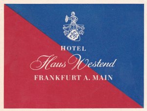 Germany Frankfurt Am Main Hotel Haus Westend Vintage Luggage Label sk3790