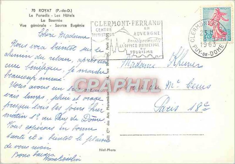 Modern Postcard Royat (D P) Paradise the Hotels Bourree the general view sour...