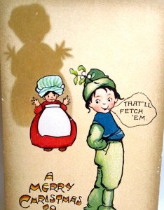 Christmas Postcard Children With Shadow Tucks Shadowgraph Series 507 Unused