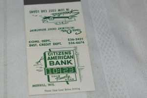 Citizens American Bank Merrill Wisconsin Cartoon 30 Strike Matchbook Cover