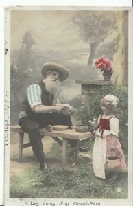 Children Postcard - Les Joies D'un Grand-Pere - Little Girl with Grand Dad A5763