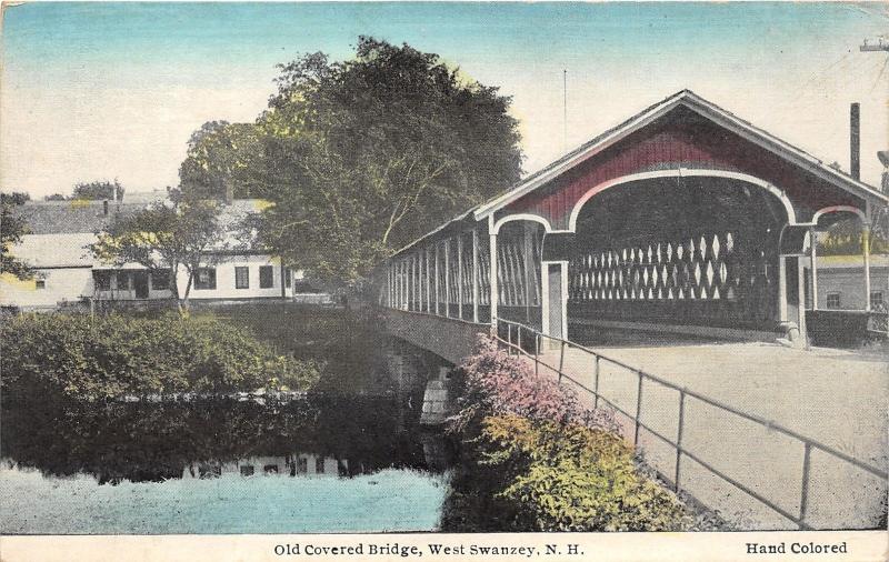 West Swanzey New Hampshire~Old Covered Bridge over River~House~Handcolored Pc