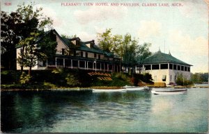 Postcard Pleasant View Hotel and Pavilion in Clarks Lake, Michigan