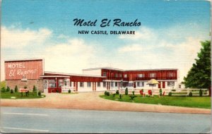 Linen Postcard Motel El Rancho in New Castle, Delaware