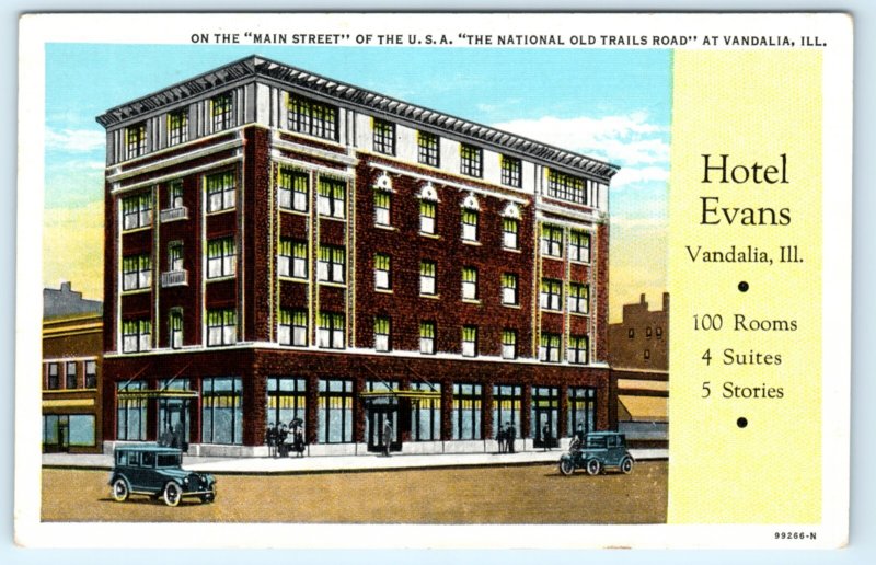 Vandalia IL Illinois Hotel Evans Postcard