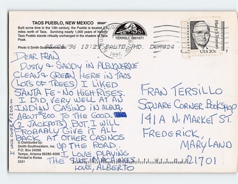 Postcard Taos Pueblo, New Mexico