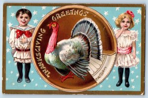 Dayton Oregon OR Postcard Thanksgiving Greetings Children Turkey Embossed 1906