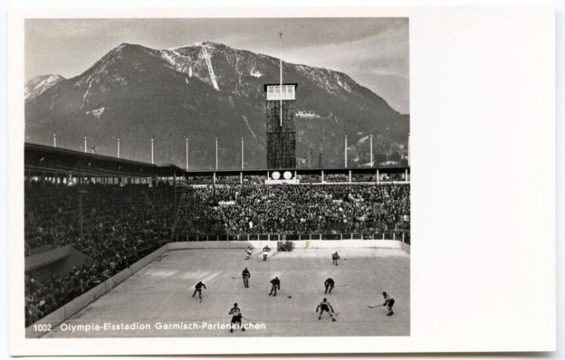 Garmisch Germany Olympia Stadium Hockey RPPC Real Photo Postcard