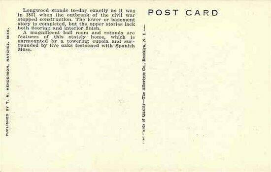 MS, Natchez, Mississippi, Longwood, Albertype