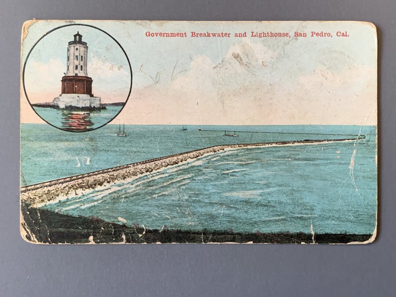 Lighthouse San Pedro CA Seascape Litho Postcard A1141092208