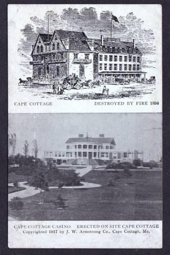 ME Vintage 1917 Cape Elizabeth Cottage Casino Maine Postcard Before & After Fire