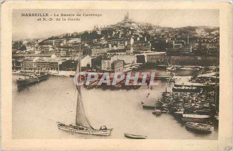 Old Postcard Marseille Basin Carenage and ND Guard Boat