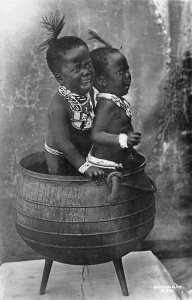 RPPC BABIES IN POT JOHANNESBURG SOUTH AFRICA SAPSCO REAL PHOTO POSTCARD