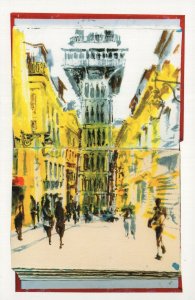 Elevador De Santa Justa Lisboa Portugal Stunning Artist Painting Postcard