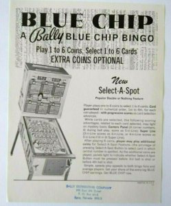 Blue Chip Bingo Pinball FLYER Original 1975 Arcade Game Promo Art Print