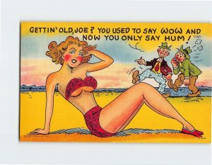 Postcard Greeting Card with Quote and Men Lady Beach Comic Art Print