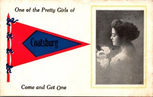 Advertising Postcard Pennant Flag Beautiful Woman in Coatsburg, Illinois