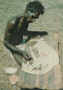 Australia Aborigine Painting A Bark Kangaroo Postcard