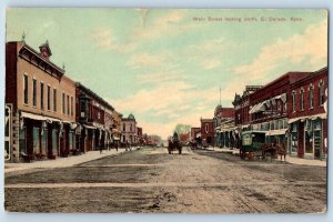 El Dorado Kansas Postcard Main Street Looking North Horse Carriage 1910 Vintage