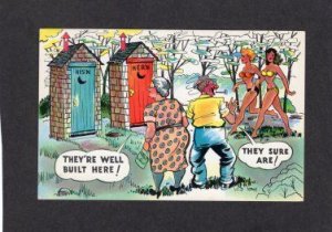 Humorous Vintage Colorful Postcard With His N' Hers Outhouses, Girls In ...