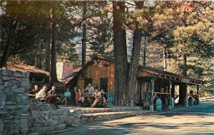 60s Chrome Postcard Crystal Lake CA Camp Store, People on Patio, Angeles Forest