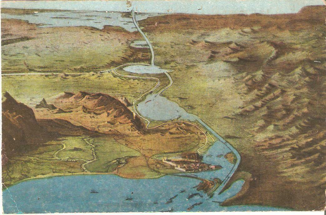 CMI1052 egypt birds eye viev of the suez canal map Asia & Middle East