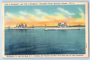 Burlington Vermont Postcard City Of Burlington City Of Plattsburg Ferries c1940s