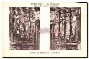 Old Postcard Senlis Oise the Cathedral detail western portal statues and scen...