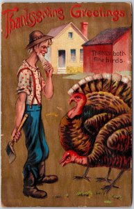 1909 Thanksgiving Greetings Man And The Turkeys Posted Postcard