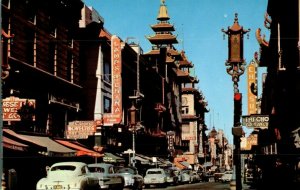 Vintage San Francisco Chinatown California w/ Old Cars Postcard