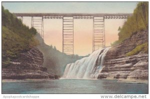 Upper Falls And Portage Bridge Letchworth State Park New York Handcolored Alb...