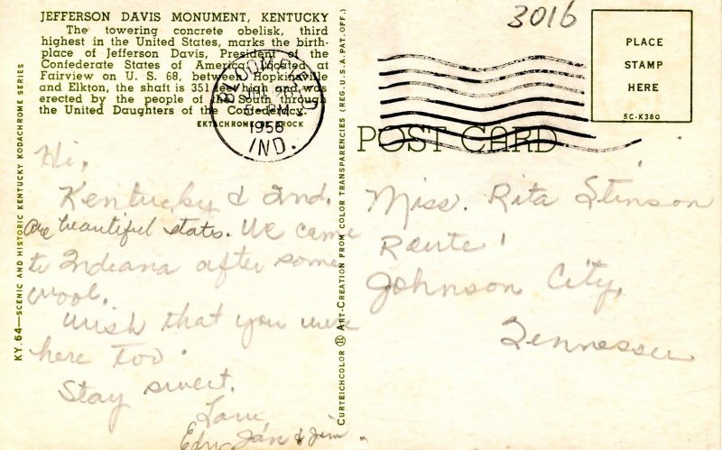 KY - Fairview. Confederate Pres. Jefferson Davis Monument