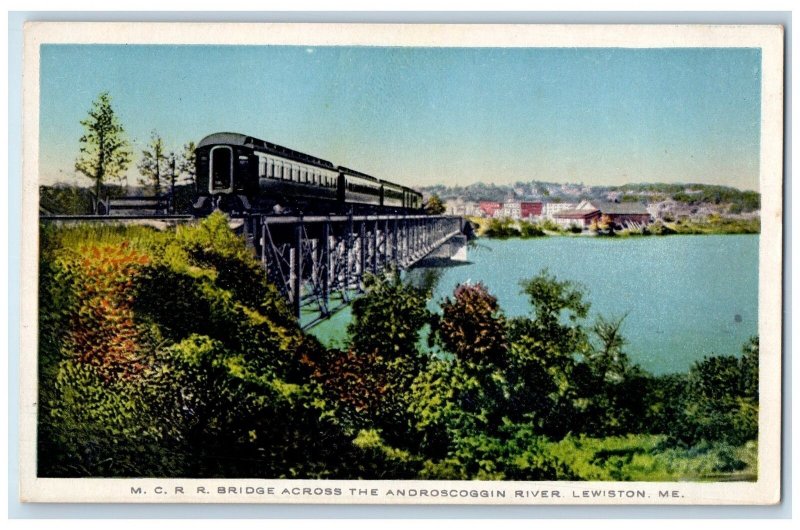 c1950's MC Railroad Bridge Androscoggin River Train Lewiston Maine ME Postcard
