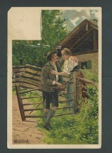 1904 PPC Country Scene W/People W/Copper Detailing UDB Posted