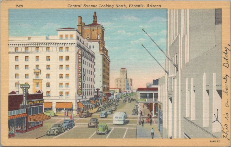 Postcard Central Avenue Looking North Phoenix AZ Arizona